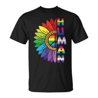 Lgbtq Human Pride Month Rainbow Peace Sign Flower T-shirt - Thegiftio UK