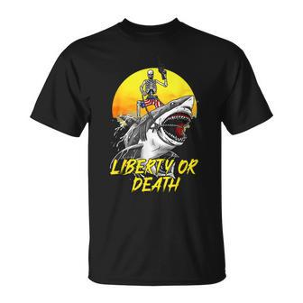 Liberty Or Death Vintage Skeleton Shark Patriotic Proud Unisex T-Shirt - Seseable