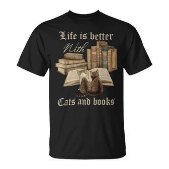 Life Is Better With Cats And Books Funny Unisex T-Shirt - Monsterry DE