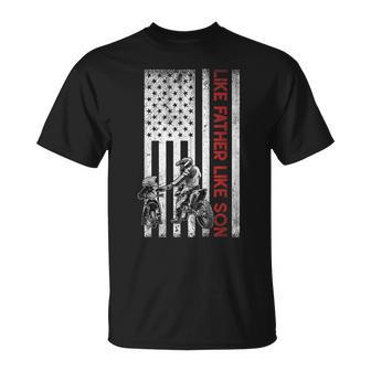 Like Father Like Sons Motocross Dirt Bike American Flag Unisex T-Shirt | Mazezy