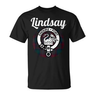 Lindsay Clan Scottish Name Coat Of Arms Tartan Unisex T-Shirt | Mazezy UK