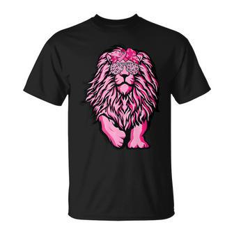 Lion Pink Bandana Ribbon Breast Cancer Awareness Warrior T-Shirt - Seseable