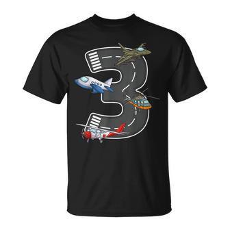 Little Pilot 3Rd Birthday Party 3 Three Years Old Airplane T-Shirt - Seseable
