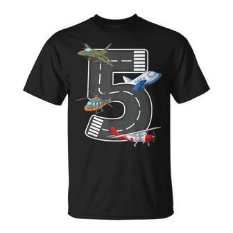 Little Pilot 5Th Birthday Party 5 Five Year Old Airplane T-Shirt - Seseable