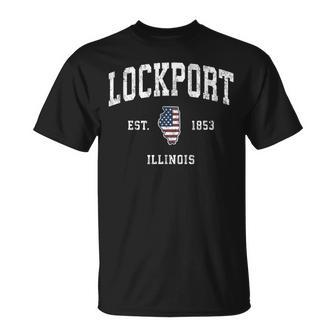 Lockport Illinois Il Vintage American Flag Sports T-Shirt | Mazezy