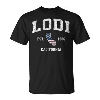 Lodi California Ca Vintage American Flag Sports T-Shirt | Mazezy