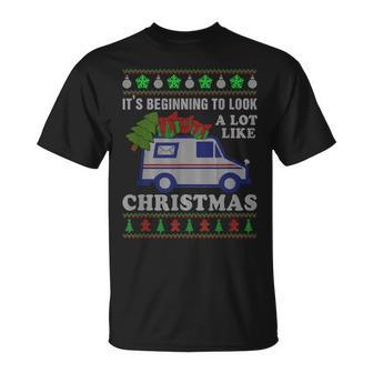 Look A Lot Like Christmas Ugly Sweater Xmas Postal Worker T-Shirt | Mazezy