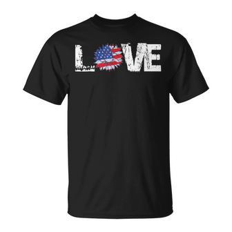 Love American Flag Sunflower 4Th Of July Patriotic Usa Day Unisex T-Shirt | Mazezy