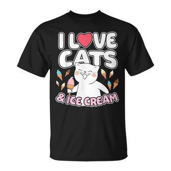 I Love Cats & Ice Cream Cute Kitty Feline Dessert Lover T-Shirt | Mazezy