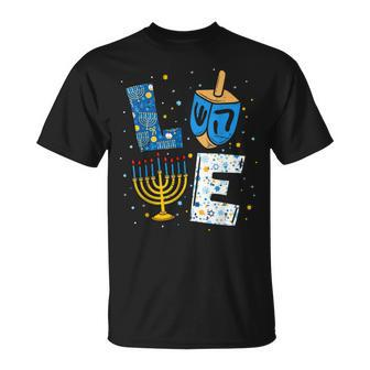 Love Cute Hanukkah Decorations Dreidel Menorah Chanukah T-Shirt - Seseable
