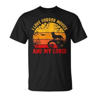 I Love Horror Movies And My Corgi Dog Lover Scary Horror Scary T-Shirt | Mazezy