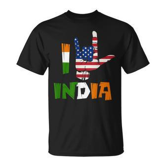 I Love India Sign Language Flag Of Usa And India Indian T-Shirt | Mazezy