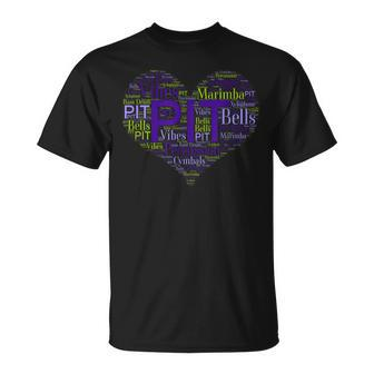 I Love Pit Marching Band Percussion Heart Word Cloud T-Shirt | Mazezy