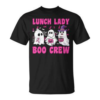Lunch Lady Boo Crew Pumpkin Halloween Breast Cancer Month T-Shirt | Mazezy
