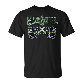 Macneill Scottish Clan Lion Family Name Tartan Kilt Gifts For Lion Lovers Funny Gifts Unisex T-Shirt | Mazezy