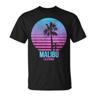 Malibu California Vintage Retro Palm Tree Beach T-Shirt | Mazezy