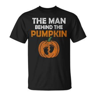The Man Behind The Pumpkin Daddy Pregnancy Halloween Family T-Shirt - Thegiftio UK