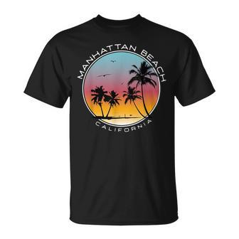 Manhattan Beach California Sunset Palm Tree T-Shirt | Mazezy