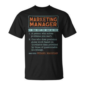 Marketing Manager Dictionary Noun Wizard Magician T-Shirt | Mazezy