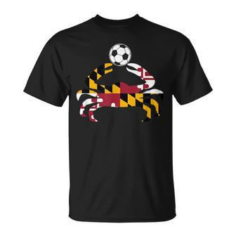 Maryland State Flag Blue Crab Pride With Soccer Ball Unisex T-Shirt | Mazezy