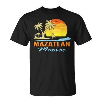 Mazatlan Mexico Beach Sunset Palm Trees Ocean Surfer T-Shirt | Mazezy