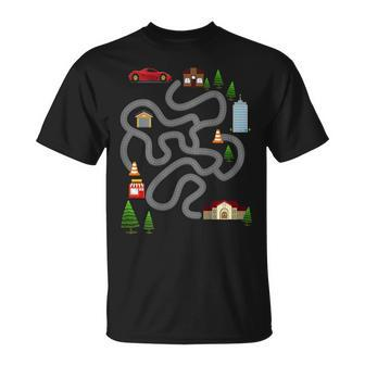 Maze Race Car Track Gifts For Dad Back Rub Play Mat Gift For Mens Unisex T-Shirt | Mazezy