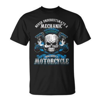 Mechanic Biker Never Underestimate Motorcycle Skull T-Shirt - Seseable