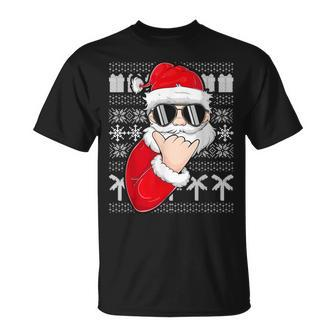 Mele Kalikimaka Ugly Sweater Christmas Santa Shaka Hawaii T-Shirt | Mazezy