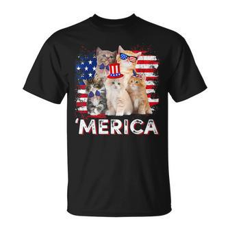Merica Cats Patriotic Cat Lovers Usa Flag 4Th Of July Unisex T-Shirt | Mazezy