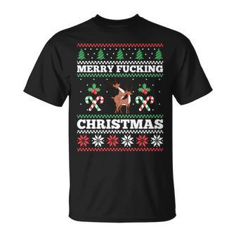 Merry Fucking Christmas Adult Humor Offensive Ugly Sweater T-Shirt - Monsterry DE