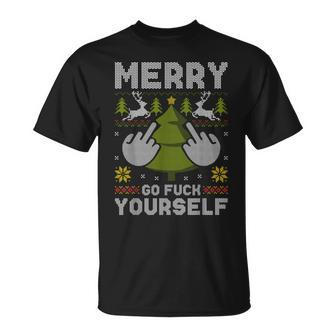 Merry Go F Yourself Middle Finger Ugly Christmas Sweater T-Shirt - Monsterry UK