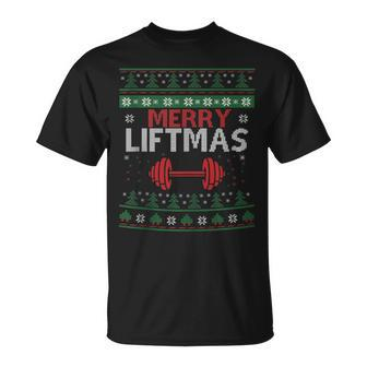 Merry Liftmas Ugly Christmas Sweater Gym Workout T-Shirt - Monsterry