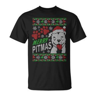 Merry Pitmas Pitbull Ugly Sweater Pitbull Christmas Xmas T-Shirt - Monsterry