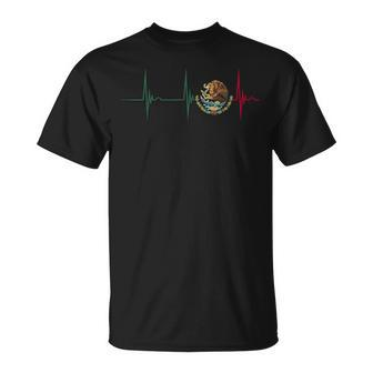Mexico Heartbeat Ekg Pulse Mexican Pride Emblem Mexico Flag T-Shirt - Monsterry AU