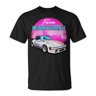 Miami Beach Florida Miami Palm Trees And Vintage Car Florida Gifts & Merchandise Funny Gifts Unisex T-Shirt | Mazezy
