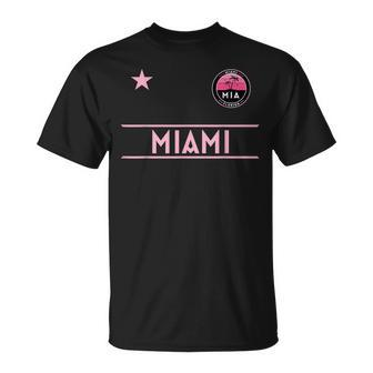 Miami Palm Tree Sunset Mini Pink Badge - Designer Edition Unisex T-Shirt | Mazezy