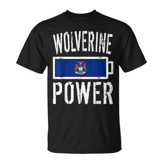 Michigan Flag | Wolverine Power Battery Proud Unisex T-Shirt | Mazezy