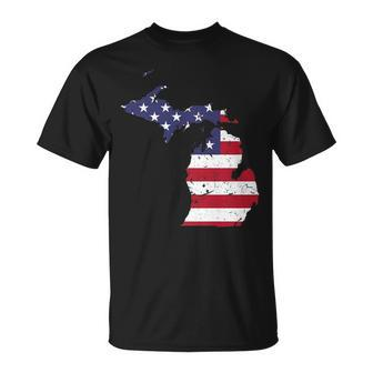 Michigan Map State American Flag 4Th Of July Pride Unisex T-Shirt | Mazezy DE