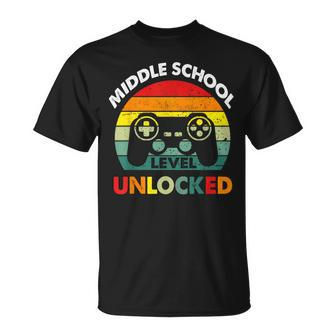 Middle School Level Unlocked Gamer First Day Of School Boys T-Shirt | Mazezy