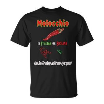 Molocchio Italian Sicilian Evil Eye Hand Horns Funny Unisex T-Shirt | Mazezy