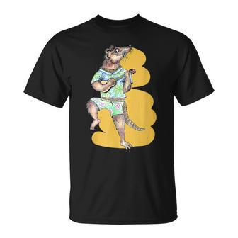 Mongoose With An Ukulele Yellow Backsplash T-Shirt | Mazezy