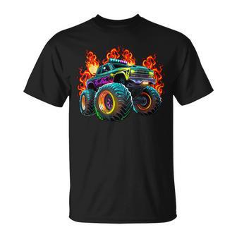 Monster Truck Flame Retro Monster Truck Birthday Boy Party T-Shirt - Monsterry DE