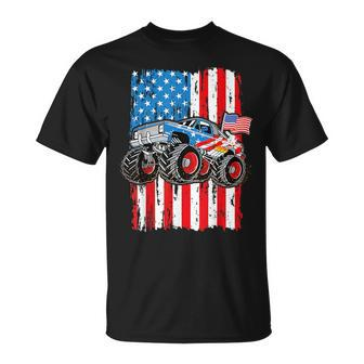 Monster Truck Usa Flag Patriotic Boys Men 4Th Of July Unisex T-Shirt | Mazezy