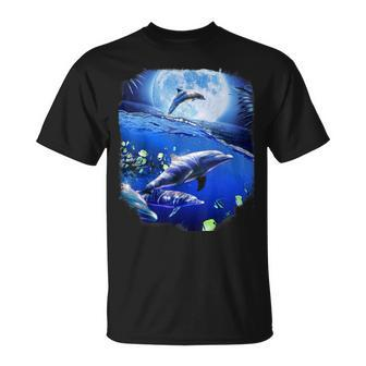 Moon Dolphin Space Dolphins Unisex T-Shirt - Seseable