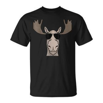 Moose Wearing Sunglasses Shades Vintage Retro Moose T-Shirt - Monsterry