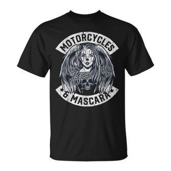 Motorcycles And Mascara Cute Motorcycle Chick Biker Girl Unisex T-Shirt | Mazezy