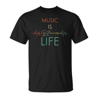 Music Is Life Heartbeat Electric Guitar Music Lover T-Shirt - Thegiftio
