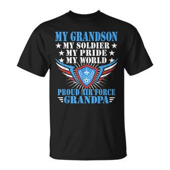 My Grandson Is A Soldier Airman Proud Air Force Grandpa Gift Gift For Mens Unisex T-Shirt | Mazezy