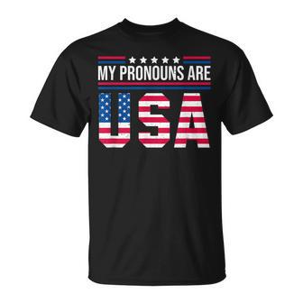 My Pronouns Are Usa 4Th Of July American Flag Usa Funny Gifts Unisex T-Shirt | Mazezy