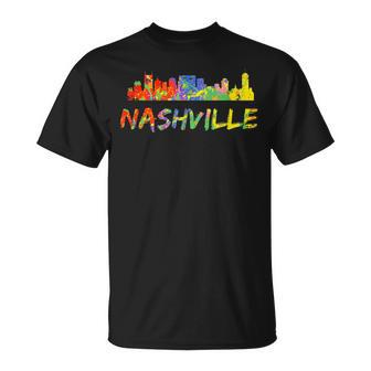 Nashville Tennessee Downtown Skyline Paint Splatter T-Shirt | Mazezy